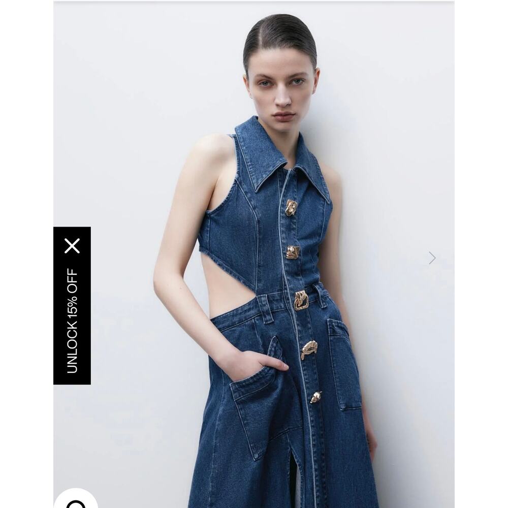 Urban Revivo Cut-Out Denim Maxi Dress US 4 / small - Picture 10 of 12